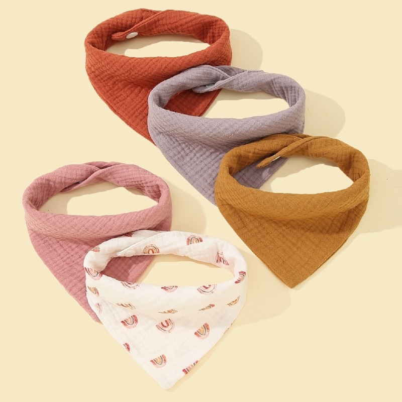 2022 New 5Pcs Muslin Kerchief Baby Face Towel Wash Cloth Burp Cloths Neck Scarf Headscarf