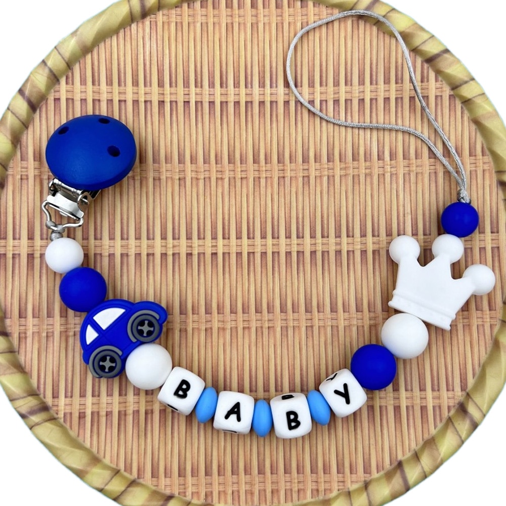 Personalized English Russian Alphabet Names Baby Car Clips Pacifier Holder Chains Teether Pendants Baby Accessories Kawaii Gift