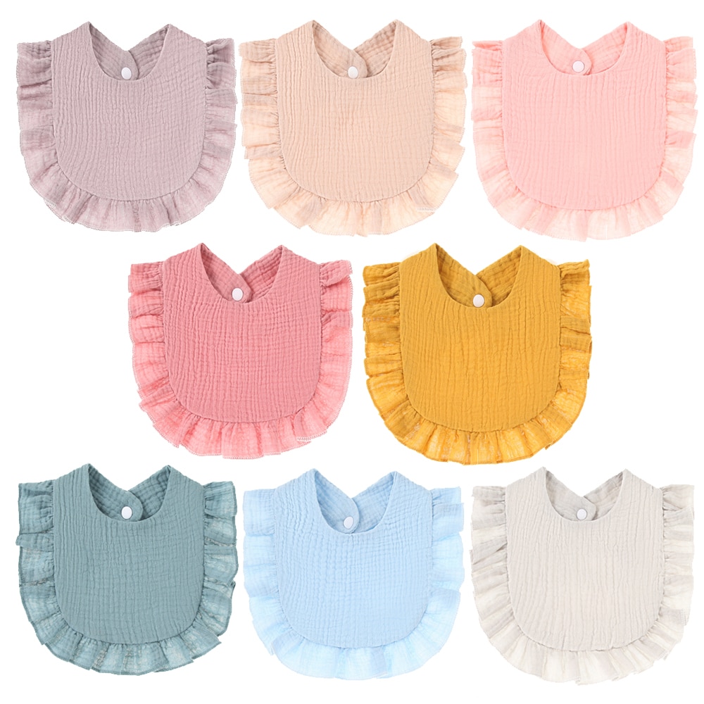 Cotton Baby Bibs Solid Color Ruffle Absorbent Baby Feeding Bib Newborn Burp Cloths Bandana Scarf for Boy Girls Feeding Drool Bib