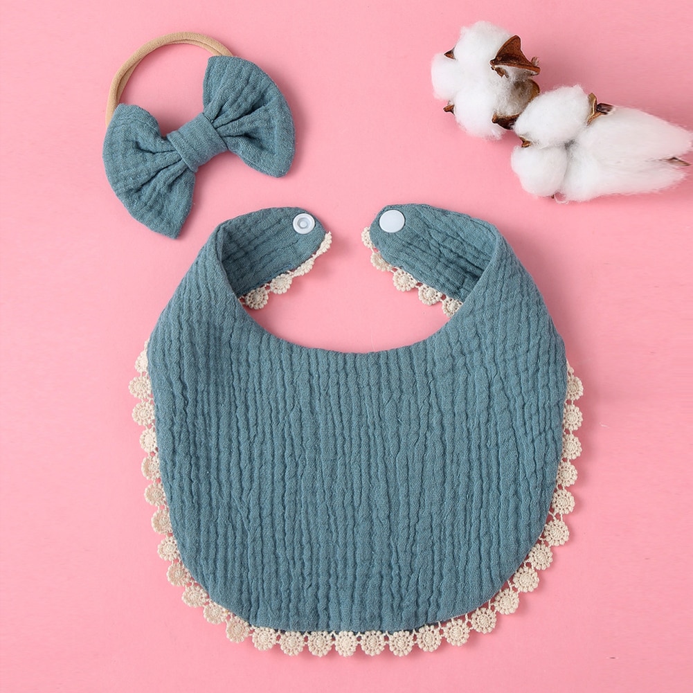 2Pcs Baby Headband Tassel Saliva Towel Solid Color Newborn Bibs Boys Girls Bandana Burp Cloths Feeding Accessories Hair Band