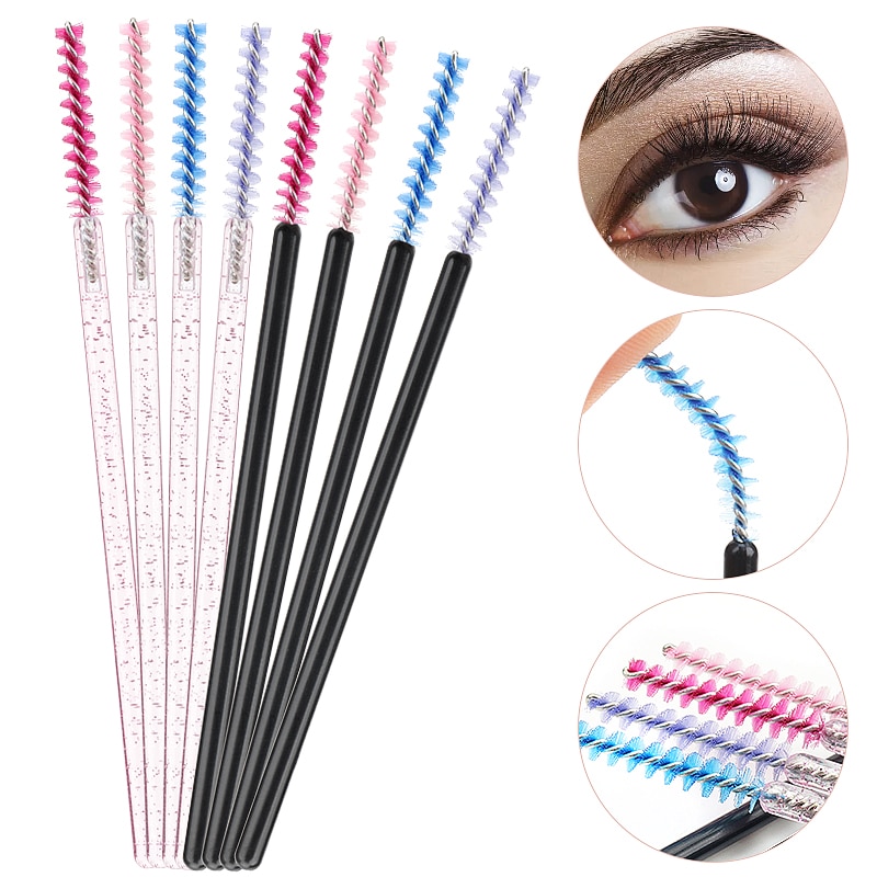 50 Pcs Makeup Eyelash Brushes Disposable Crystal Eyebrow brush Diamond Handle Mascara Wand Applicator Lashes Extension Tools