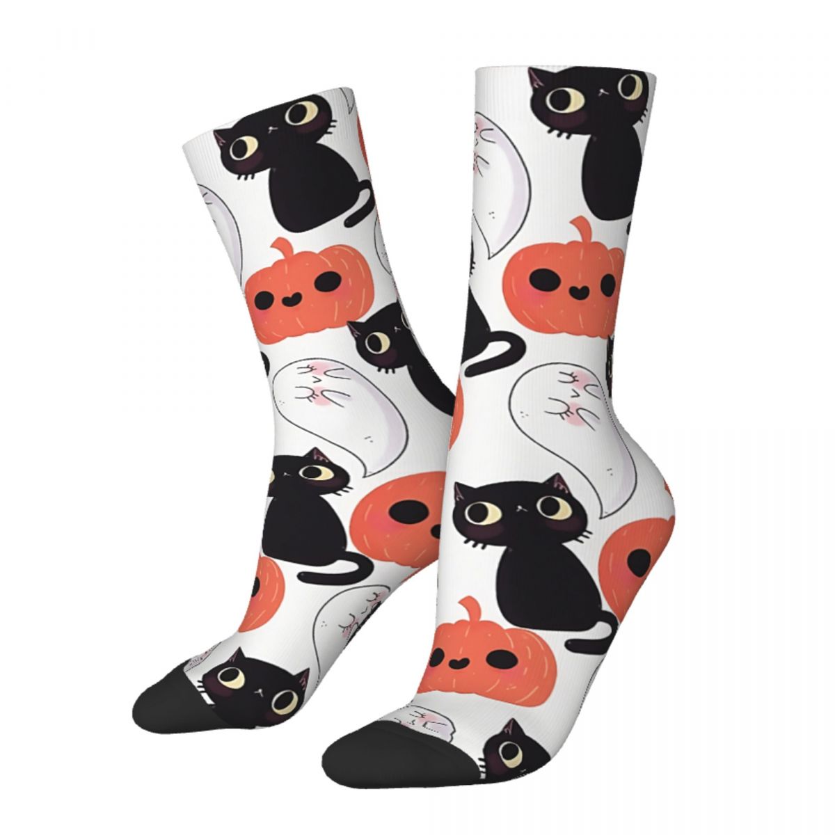 Funny Crazy Sock for Men Spooky Cat Hip Hop Vintage Halloween Happy Pattern Printed Boys Crew Sock Casual Gift