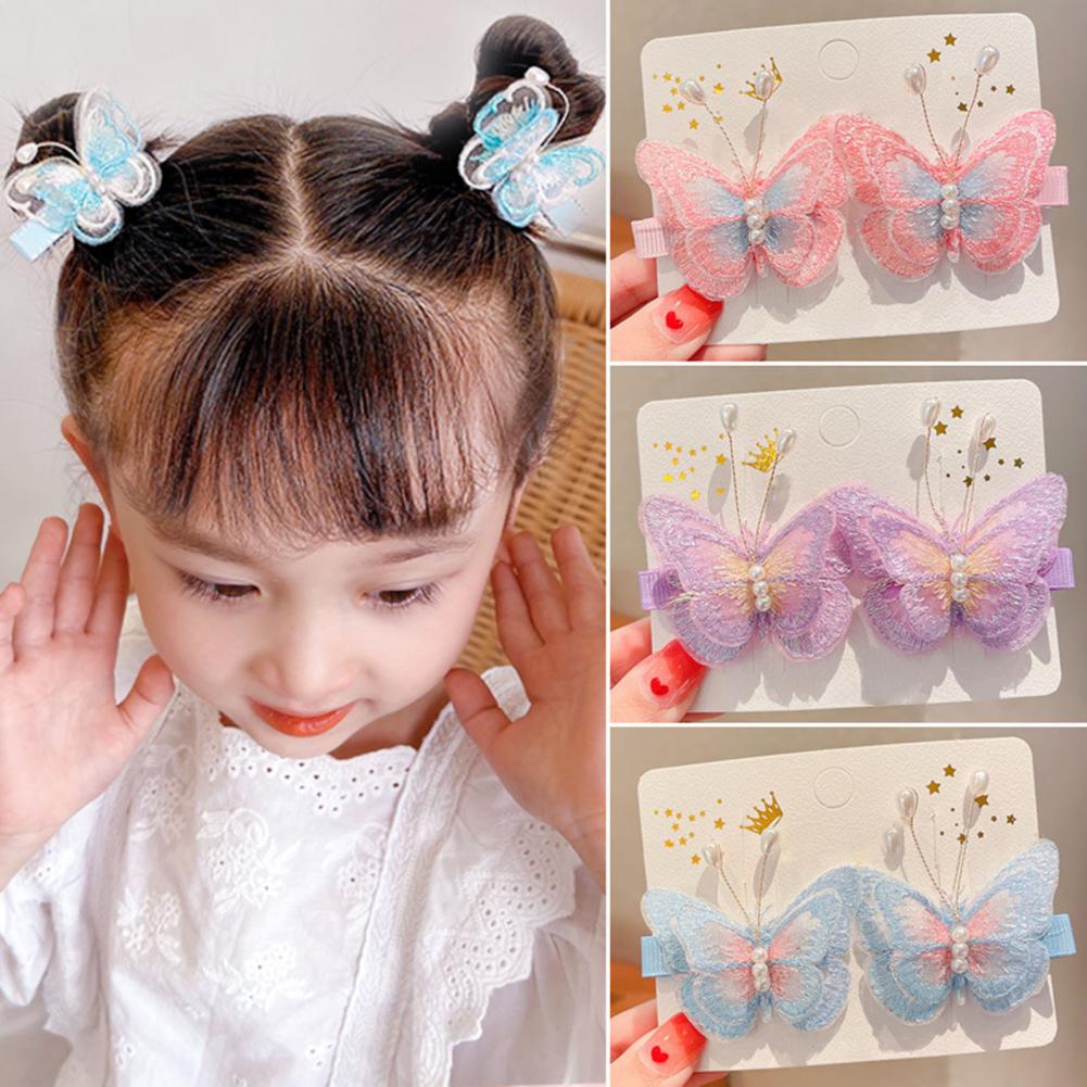 1 Pair Hair Clips Elegant Cute Decorative Compact 3D Butterfly Lace Embroidered Hair Pins Accessories for Gift Hair Clips