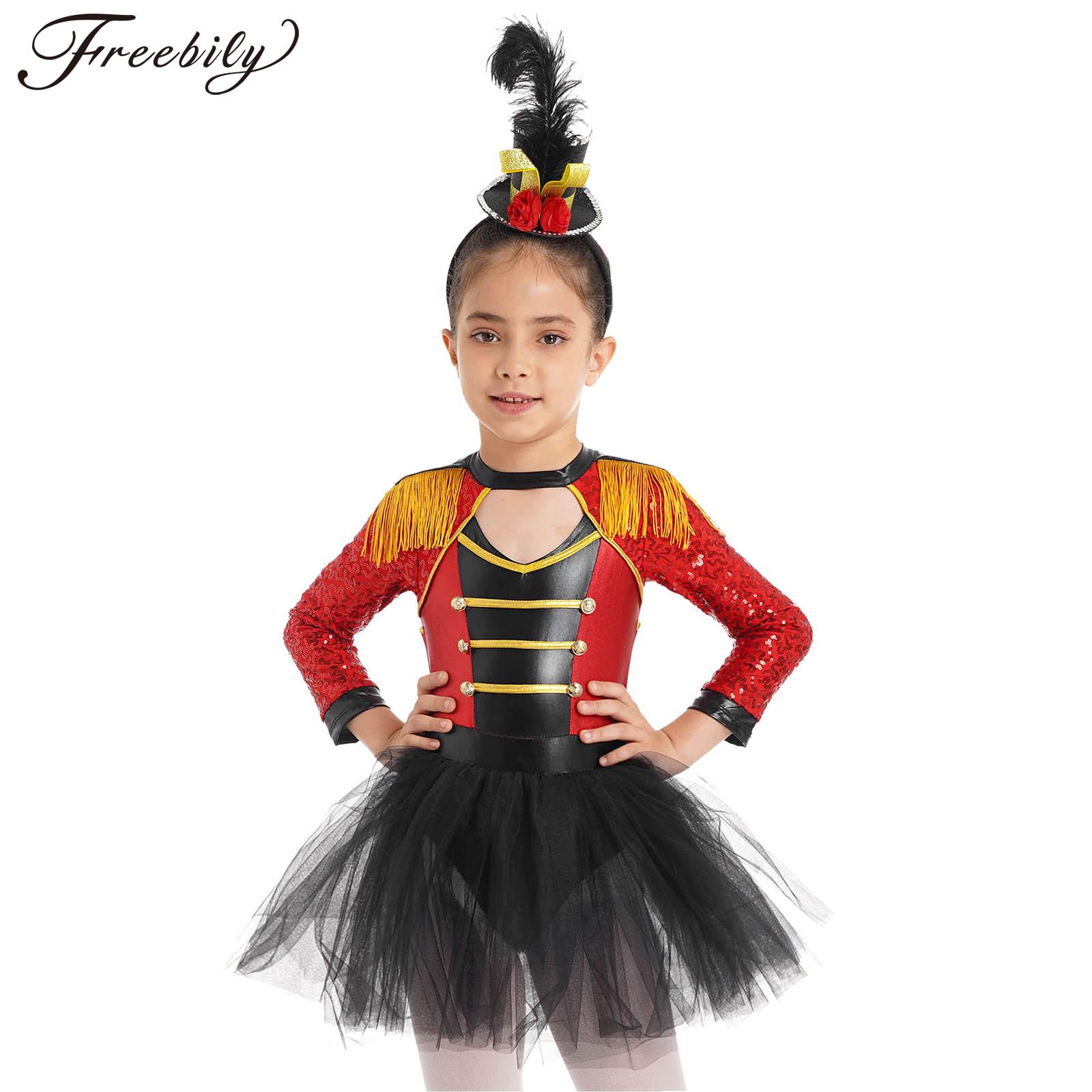 Kids Girls Circus Ringmaster Costume Halloween Cosplay Dress Long Sleeve Lion Tamer Themed Party Carnival Fancy Dress Up Clothes