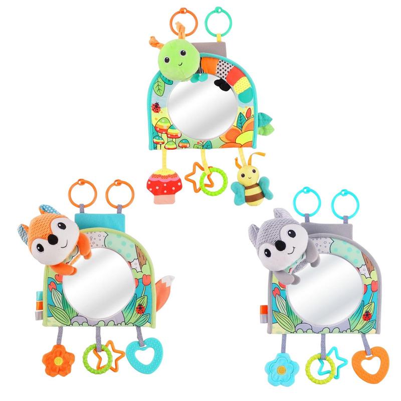 Baby Car Mirror Back Seat Rear View Mirror Cartoon Animal Plush Toys For Baby Rear Facing Infant With Wide Crystal Clear View