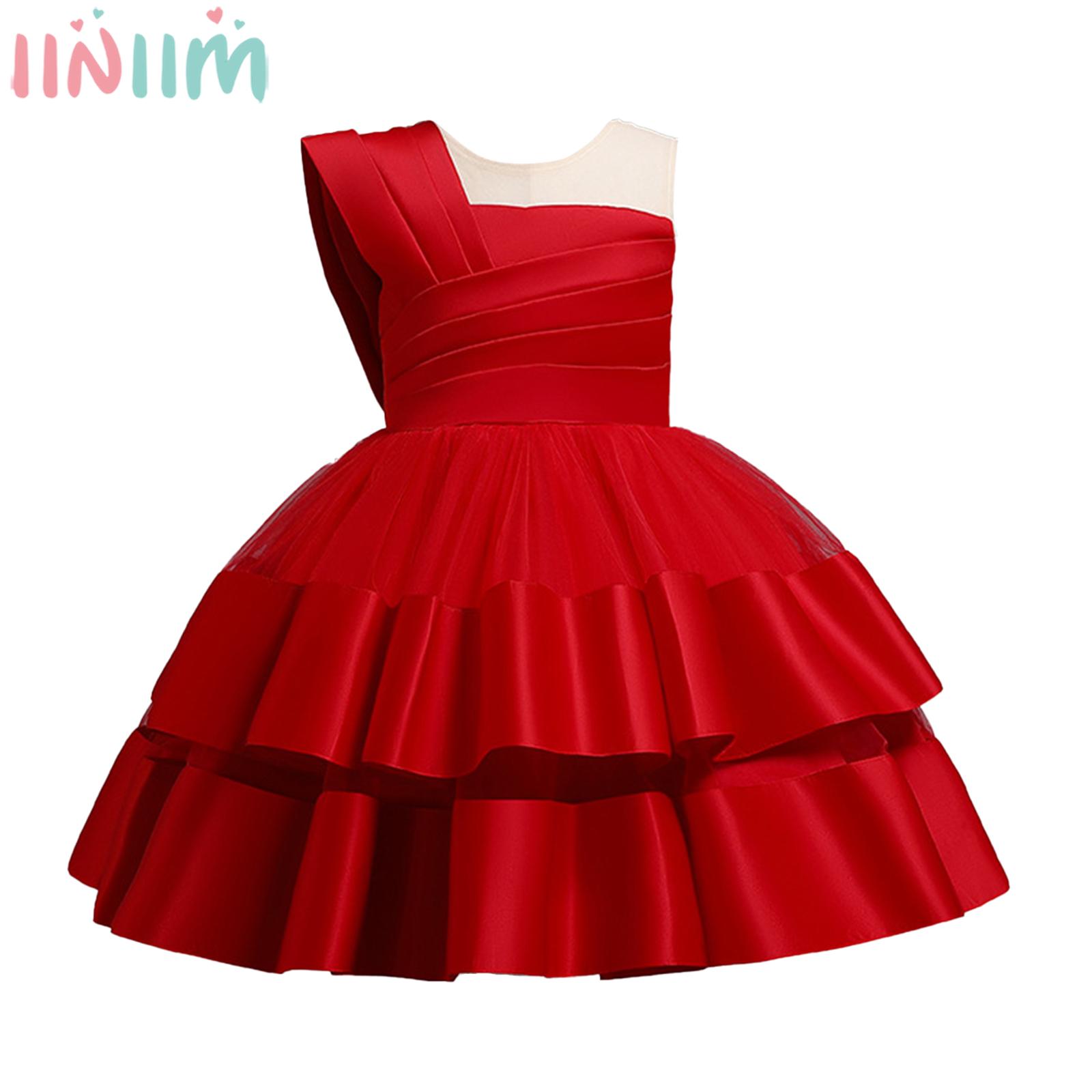 Baby Girls Elegant Princess Dress Wedding Birthday Christmas Party Dresses Sleeveless Layered Mesh Tutu Gown for Prom Stage Show