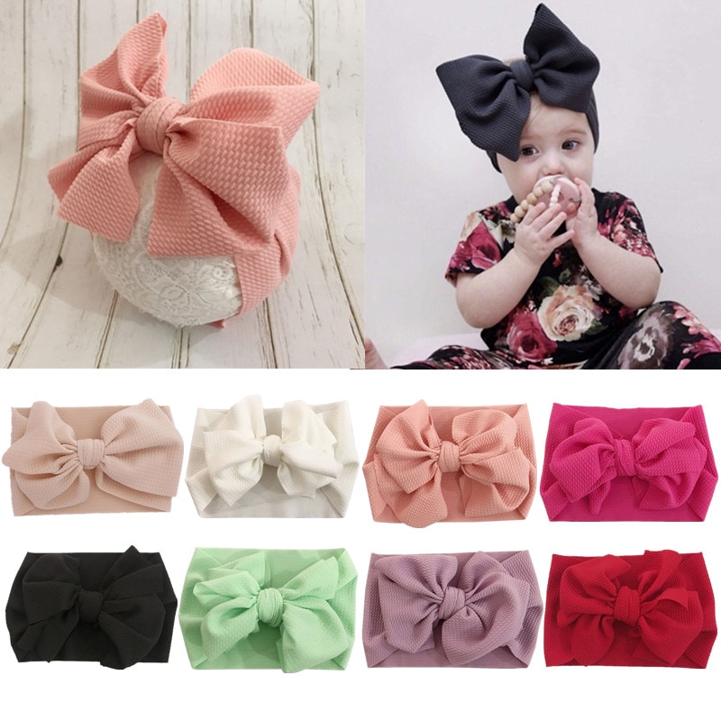 1pc Baby Big Bow Headband Solid Color Sweet Bow Baby Girls Hair Band Soft Elastic Newborn Headband Baby Hair Accessories