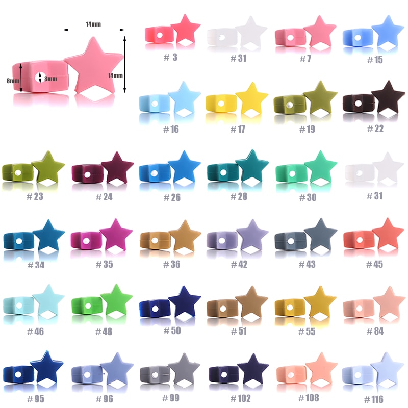 10Pcs 14mm Star Solid Color Silicone Beads Teething Beads Elegant Beaded for DIY Baby Necklace Silicone Chew Bead Wholesale