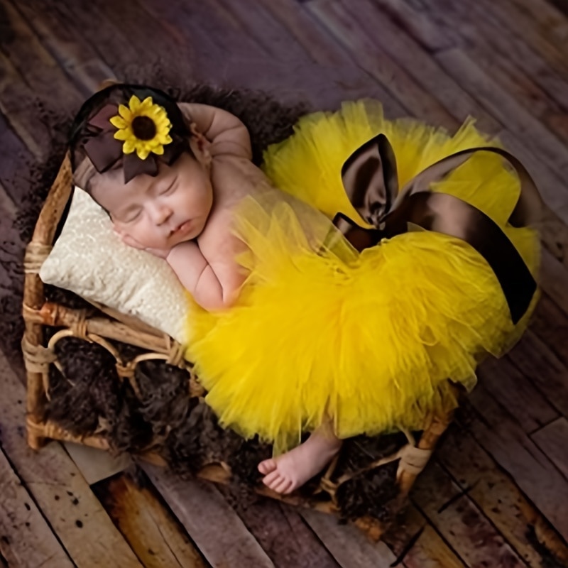 Newborn Photography Props Skirt Infant Costume Floral Headband + Skit Baby Photo Props Newborn Photo