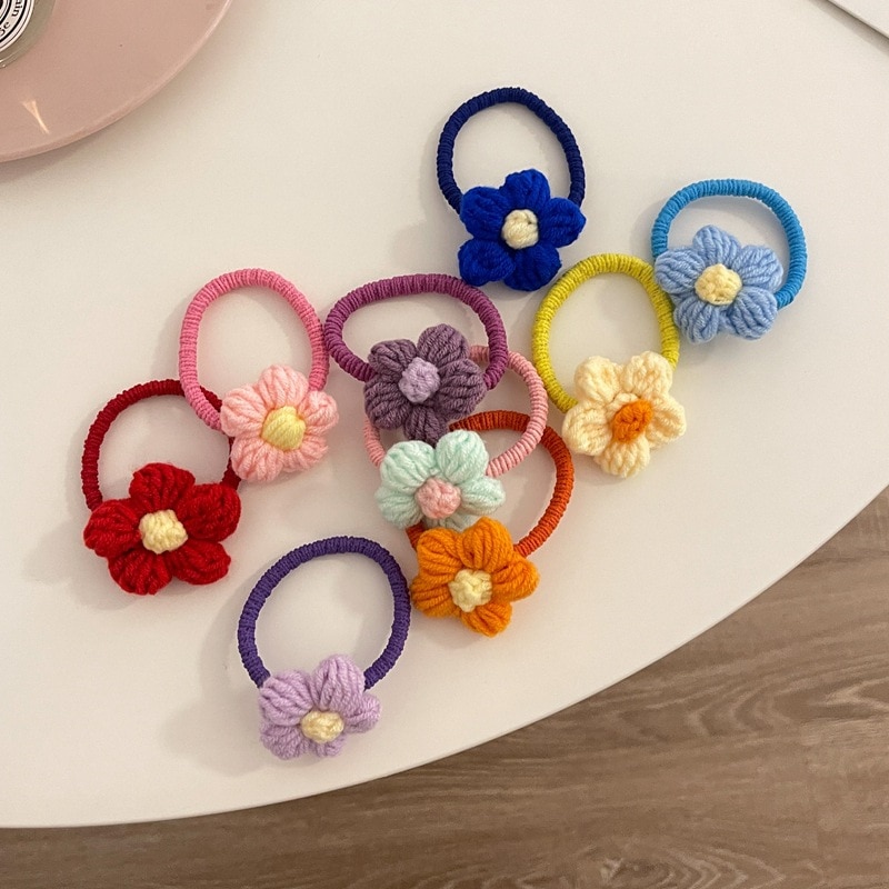 Woolen Floral Rubber Hair Band Elastic Hair Ring for Children Girls Elastic Hair Bands Headwear for Girls Kids Hair Accessories