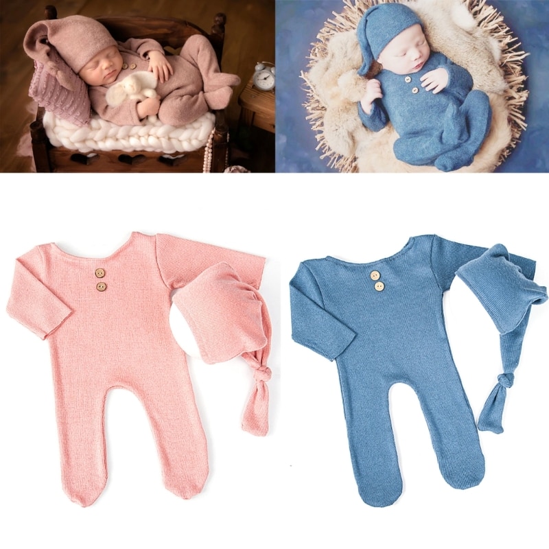 2Pcs Baby Romper Hat Set Newborn Infant Photography Props Costume Bodysuit Hats