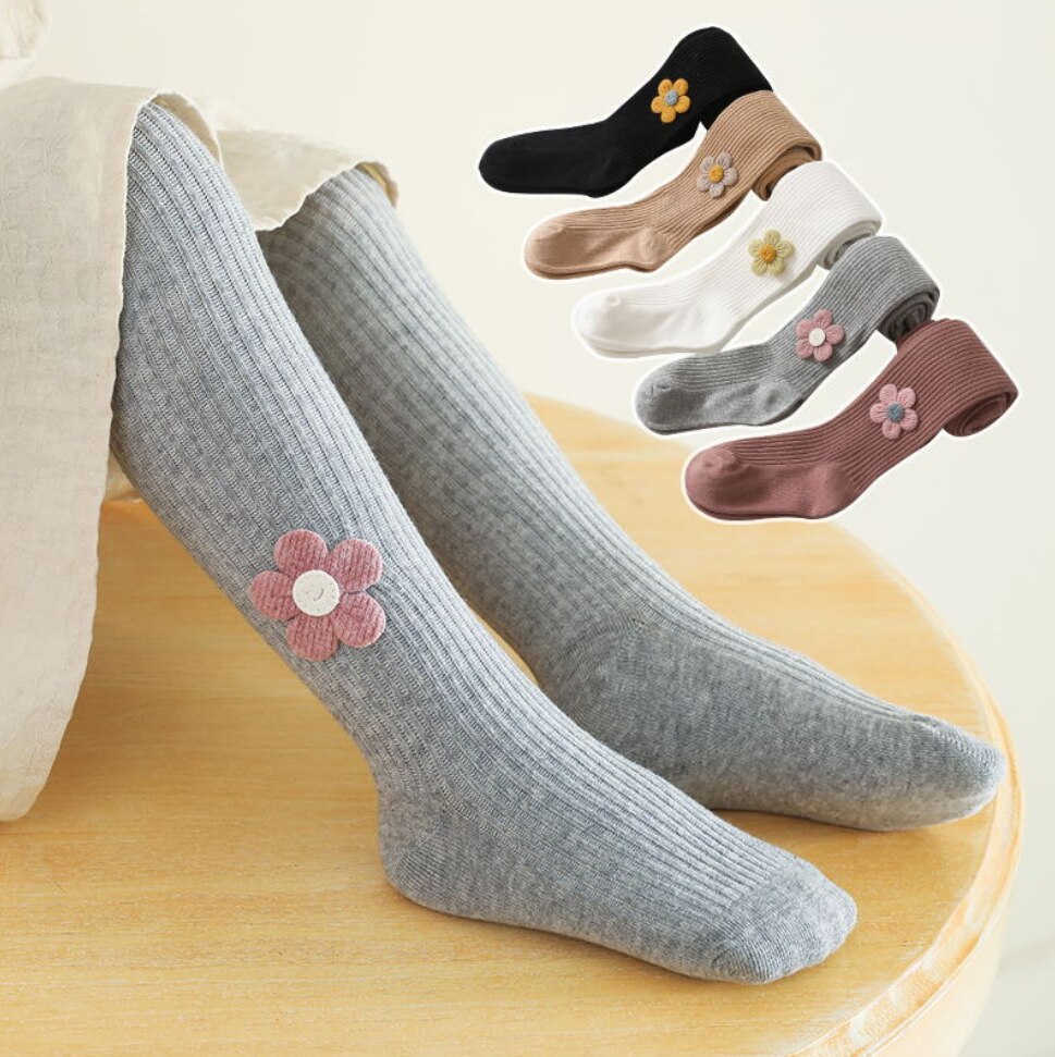 Soild Color Warm Baby Tights Flower Cotton Princess Girls Tights Kids Children Pantyhose Girls Leggings