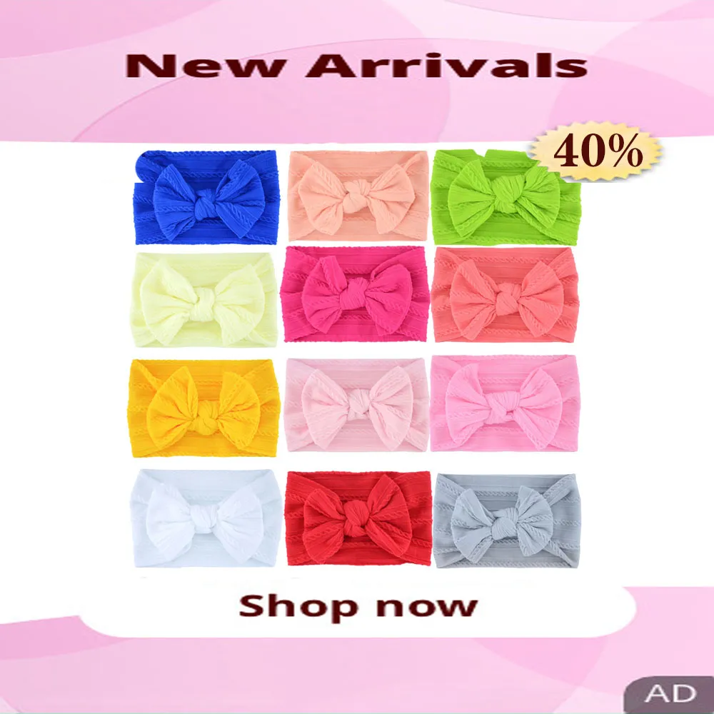 Children's Bow Hair Accessories Solid Color Soft Elastic Jacquard Wide Baby Baby Nylon Hair Band Baby Headbands for Girls