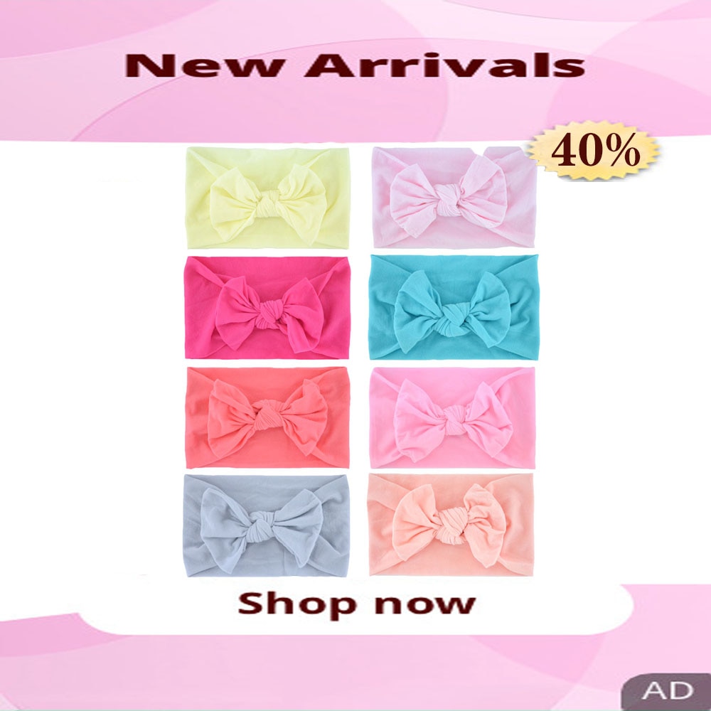 Children's Bow Hair Accessories Solid Color Soft Elastic Nylon Baby Headband Baby Bow Hairband Hair Accessories for Girls