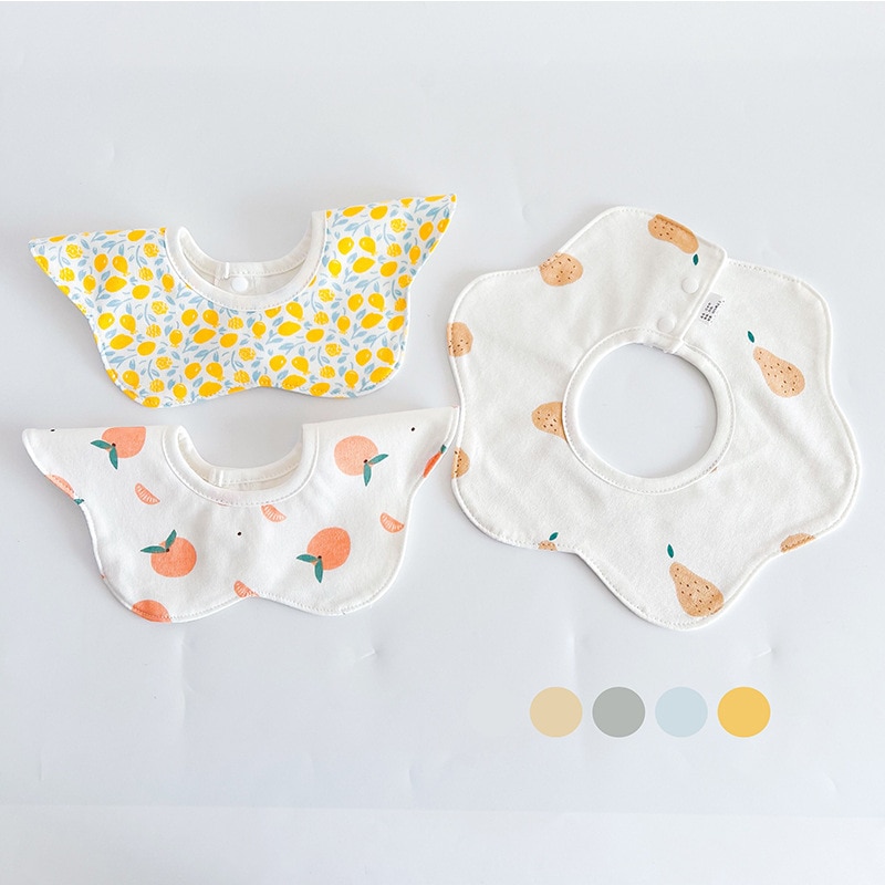 Elinfant Round Baby Bib Cotton Baby Bibs&Brups Feeding Bib Antibacterial Baby Burp Cloth Saliva Towe Fit 0-2 Years Baby 3Pcs