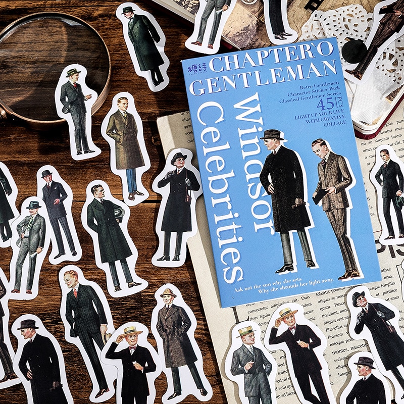 45 Pcs Vintage Gentleman Decorative Stickers Pack Fashion Man Sticker Scrapbooking Label Diary Notebook Art Journal Planner