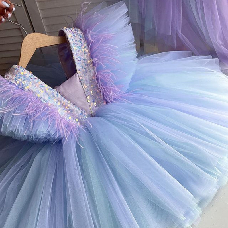 Super Fairy Girl Dress 2022 Sweet Sequins Filigree Mesh Poncho Dress Birthday First Year Children's Princess Dress