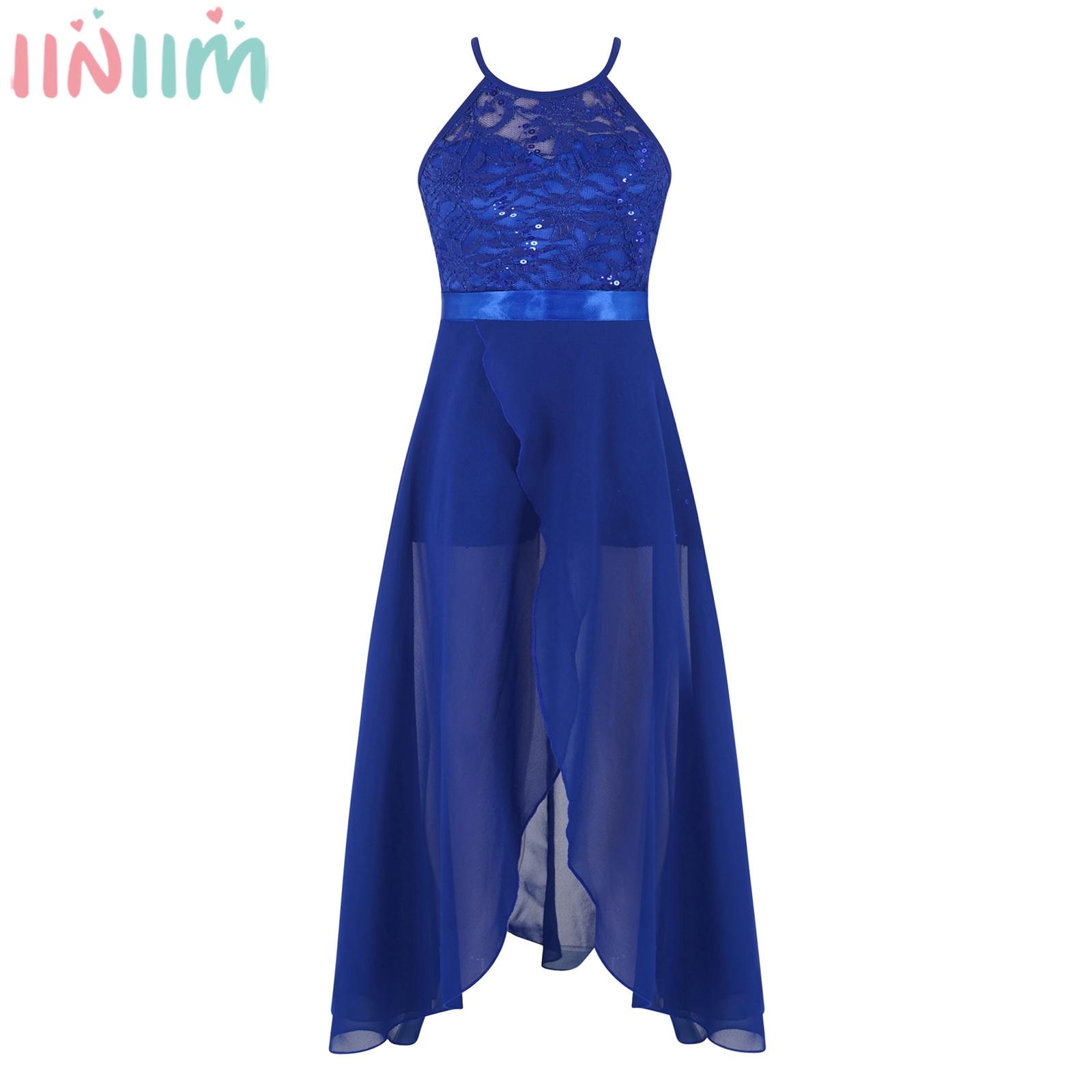 Kids Girls Elegant Party dress Sequin Lace Jumpsuit with Detachable Chiffon layered Skirt for weeding birthday Evening Dancing
