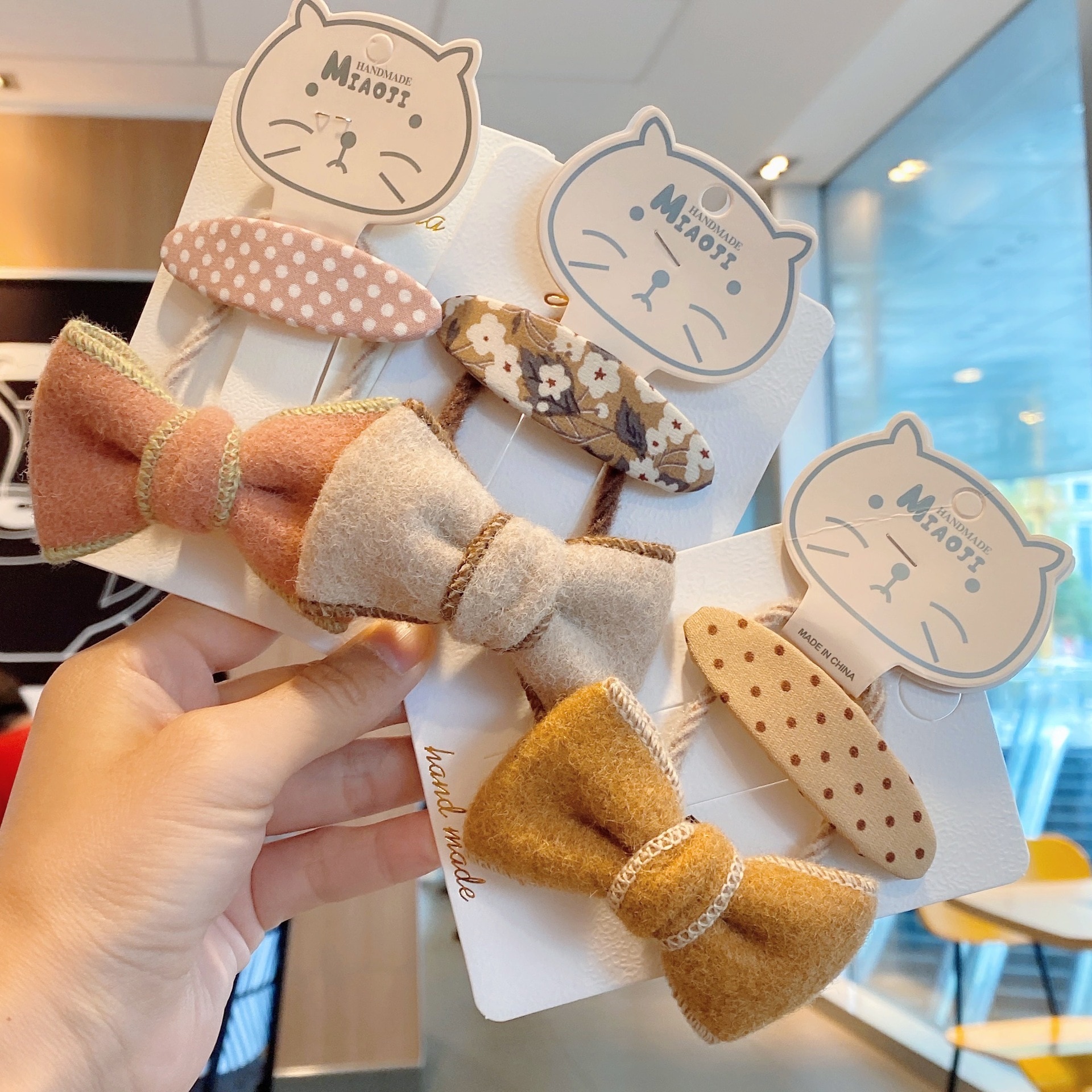 Korean Fashion Bow Elastic Hair Bands Dot Plaid Floral Print Hair Clips Vintage Headwear Girls Kids Hair Accessories
