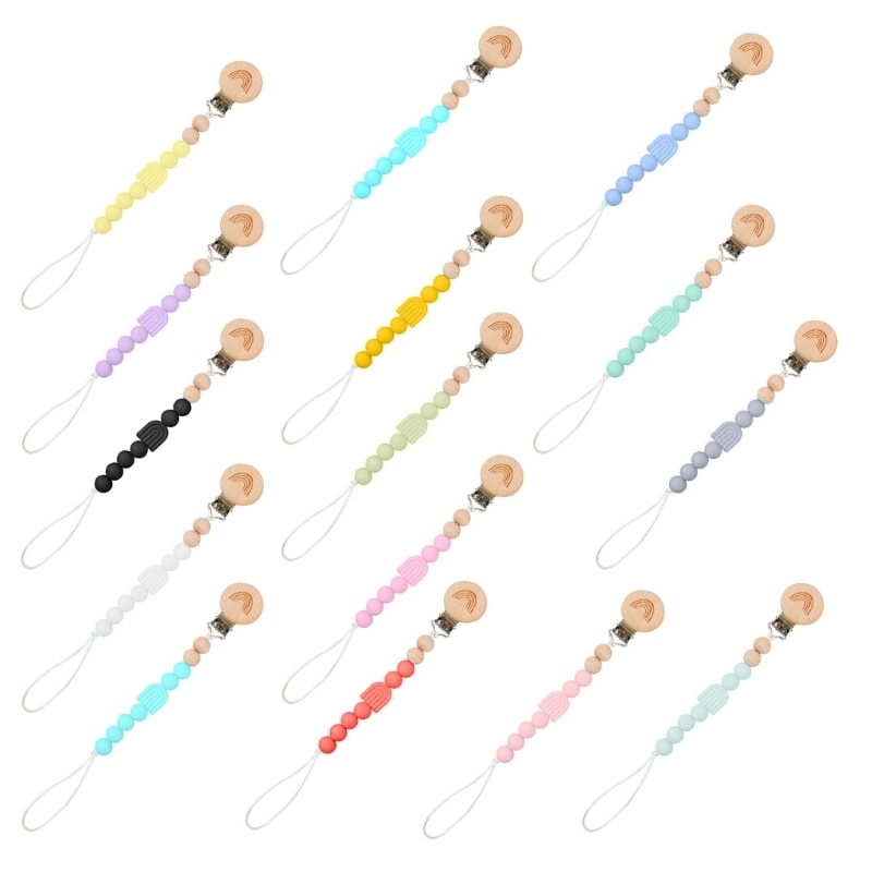 Silicone Bead Pacifier Clip for Baby Girl Boy Babies Wood Soother Chain Holder H055