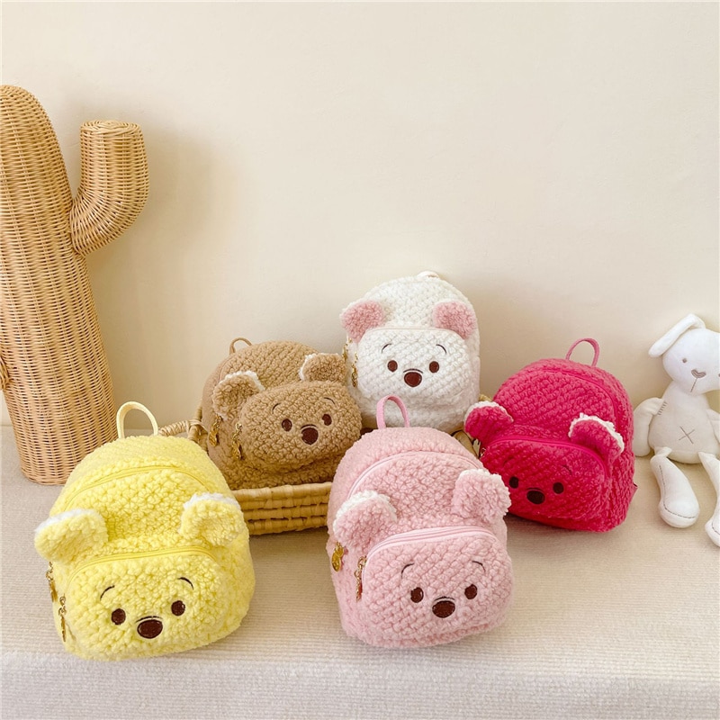 Cute Toddler Children Girls Fleece Small Backpack Cartoon Bear Ear Daypack Soft Lambswool School bag Shoulder Bag Rucksack