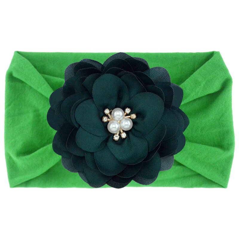 Children's Hair Accessories Chiffon Flower Pearl Flower Core Soft Nylon Elastic Hair Band Baby Wide Edge Baby Headband