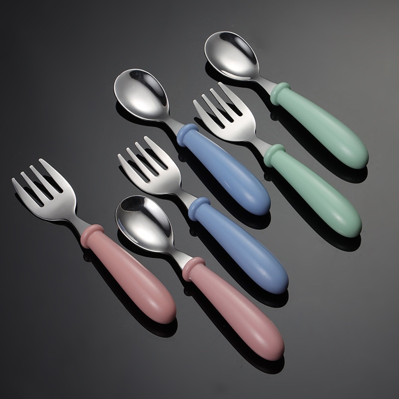 Baby Cartoon Tableware Set Children Utensil Stainless Steel Toddler Dinnerware Cutlery Cartoon Infant Food Feeding Spoon Fork