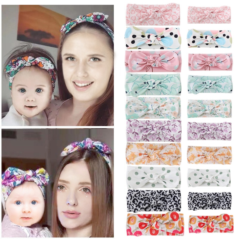 2Pcs Mother & Baby Children Turban Hair Band Accessories Baby Girls Twist Knot Headbands Family Leopard Parent-Child Headwea