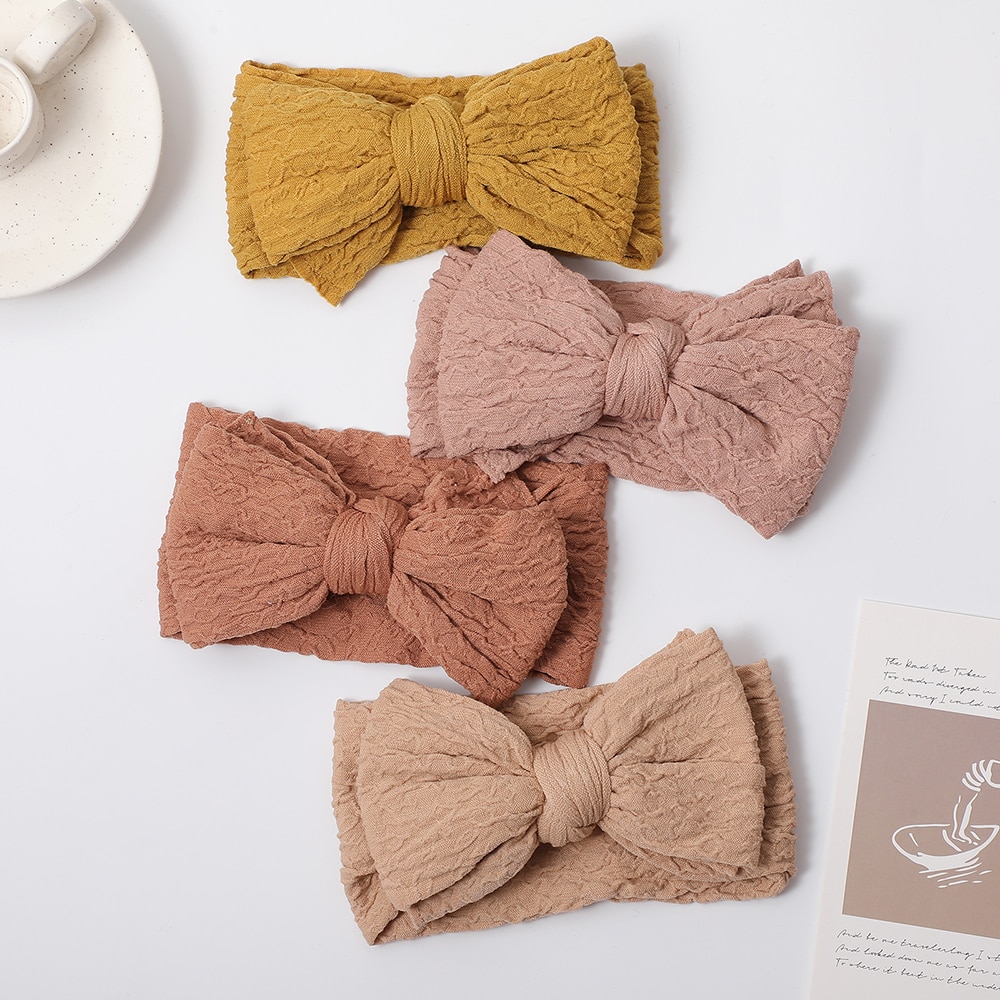 Nylon Baby Headband Newborn Bows Hair Accessories for Girls Wrinkled Kids Turban Topknot Hairbands Wide Headwrap Soft Headwear