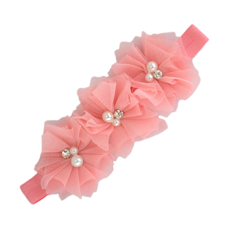 1 Pcs Baby Girls Pearl Flower Headbands Newborn Chiffon Headwear Ribbon Elastic Hairband Cute Todder Kids Hair Accessories