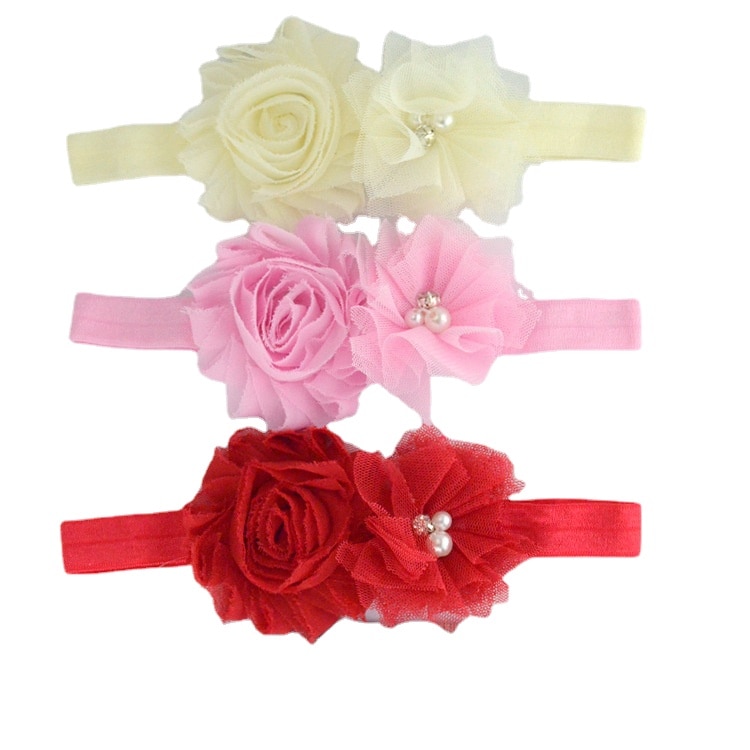 FBE CDG Chiffon Flower Mesh Pearl Lace Flower Combo Hairband Children's Baby Headwear Headband