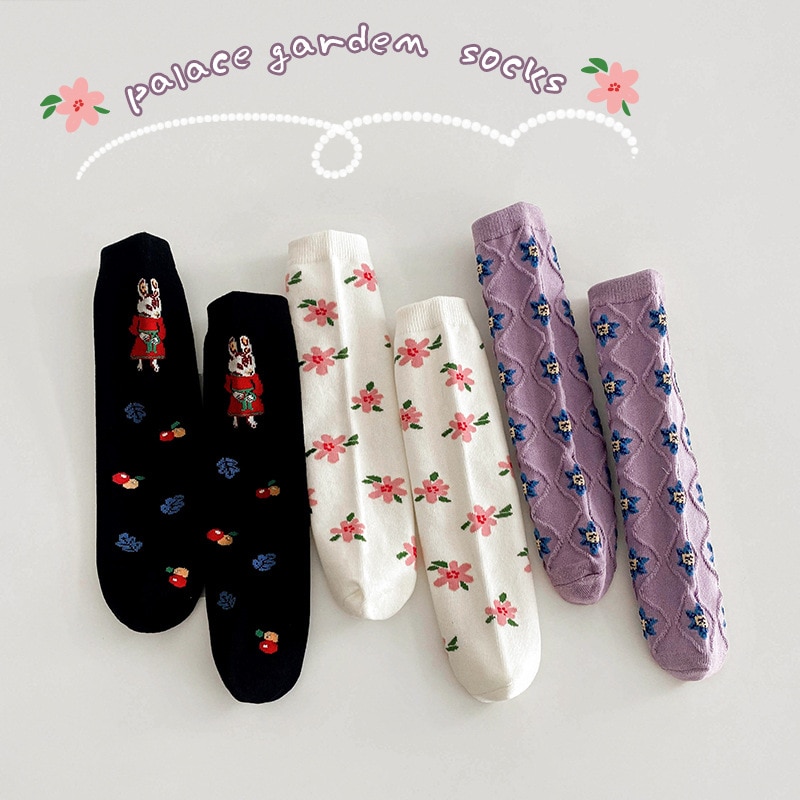 MIanS Child Girls Socks 3 Pairs Spring Romantic Flowers Cotton Socks Baby Soft Warm Princess Socks For 3-8 Years old Child
