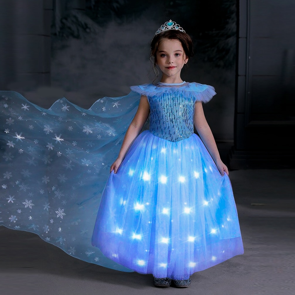 Uporpor Frozen 2 Princess LED Dress For Girls Party Cosplay Elsa Sequin Costume Snow Queen Birthday Carnival Gown Kids Clothing