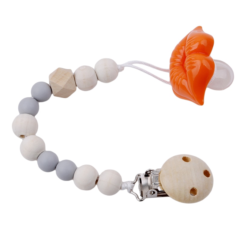 Baby Pacifier Clips Silicone Beads Wooden Ring Pacifier Chain Infant Nipple Appease Soother Chain Clips Dummy Holder Nipple Clip