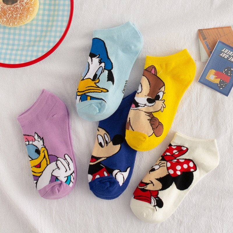 Disney Waumi Mouse Short Women's Socks Anime Donald Summer Sports Cotton Girl Women's Boat Socks Low Ankle Women'