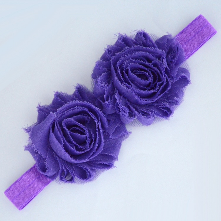 FBE CDG Children's Hair Accessories 2.5inch Two Solid Colour Shabby Chiffon Flowers with Elasticated Glossy Hairband