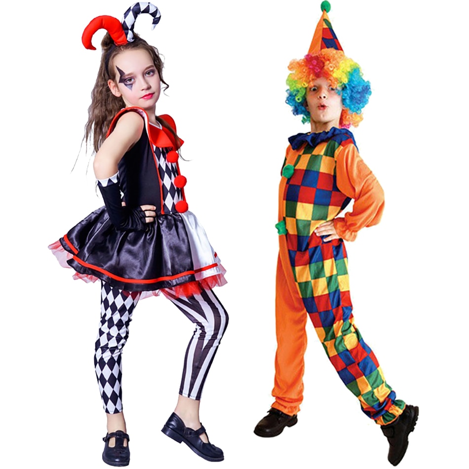 Halloween Kids Boys Girls Clown ​Cosplay Costume Top+Pant Outfits Clothes Circus Masquerade Dance Carnival Performance Suit Gift
