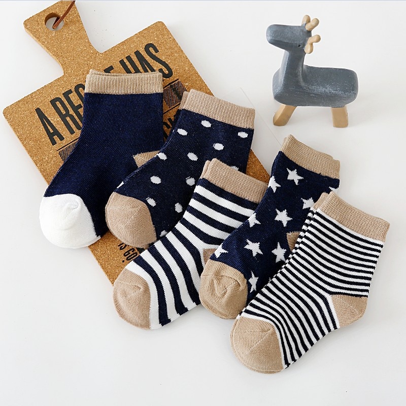 Cotton 5Pairs Baby Socks Newborn Baby Boy Socks 0-1-3-7Y Kids Pure Cotton Animal Design Fadeless Soft Children's Socks for 