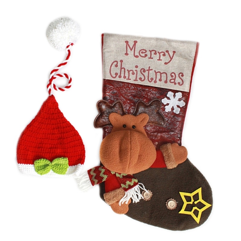 White Red Knitting Hat Christmas Stocking Sleeping Sack Photo Prop Gift for Baby
