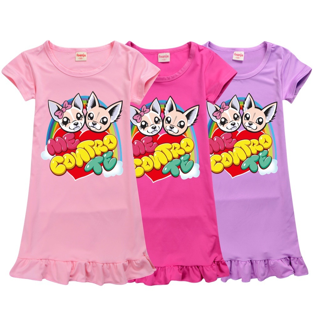 Summer Cartoon Me Contro Te Print Children Girls Nightgown Kids Christmas Short Sleeve Party Dress Casual Sleepwear Clothes Cost