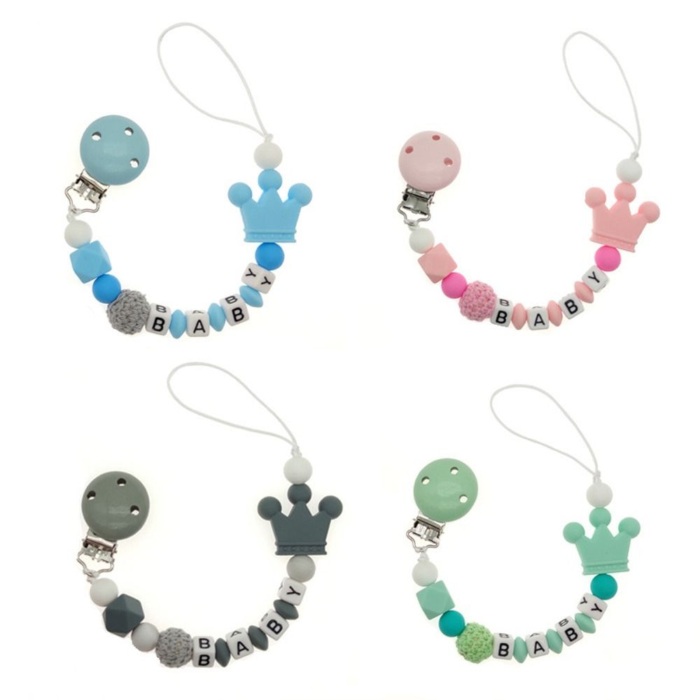 Baby Pacifier Clips Food Grade Soft Silicone Beads Crown Nipple Holder Cute Alphabet Pacifier Chain Clip Soother Holder
