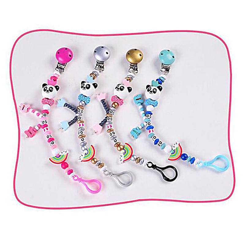 Baby Pacifier Clip Chain Hand Made Infant Boys Girls Cute Panda Letter Toy Teether Pacifier Chain Holder Baby Nipple Feeding