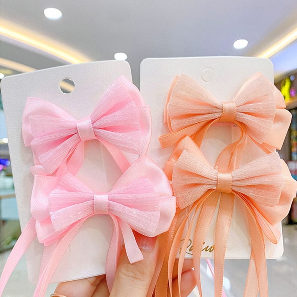 2pcs Princess Bow Streamer Cute Hairpins Baby Girls Sweet Girls Hair Clips Lovely Barrettes Hair Accessories