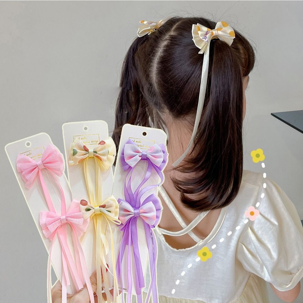 2 Pcs Princess Bow Streamer Cute Hairpins Children Sweet Girls Hair Clips Lovely Hair Accessories Vintage Hanfu Ornament