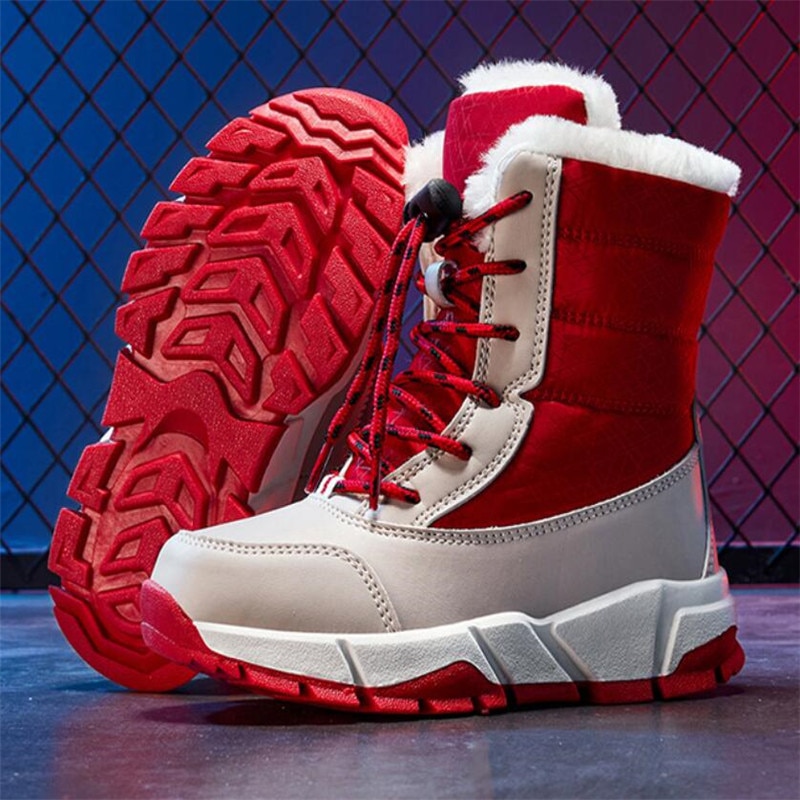 High-quality Kid's Snow Boots Girls red Velvet Warm Boots Boys Outdoor Antislip Sport Shoes Student's Convenient Rope 