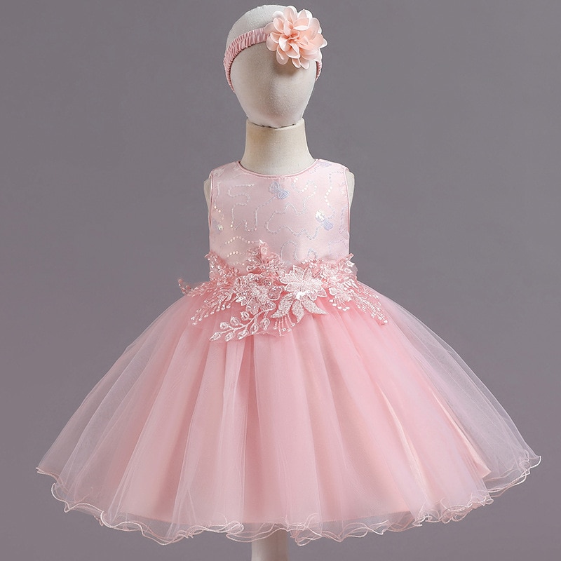 New Girls Wedding Dress Pink Blue Colors Girls Dress Sequins Flower Sleeveless Flower Girl Dress Birthday Princess Dress