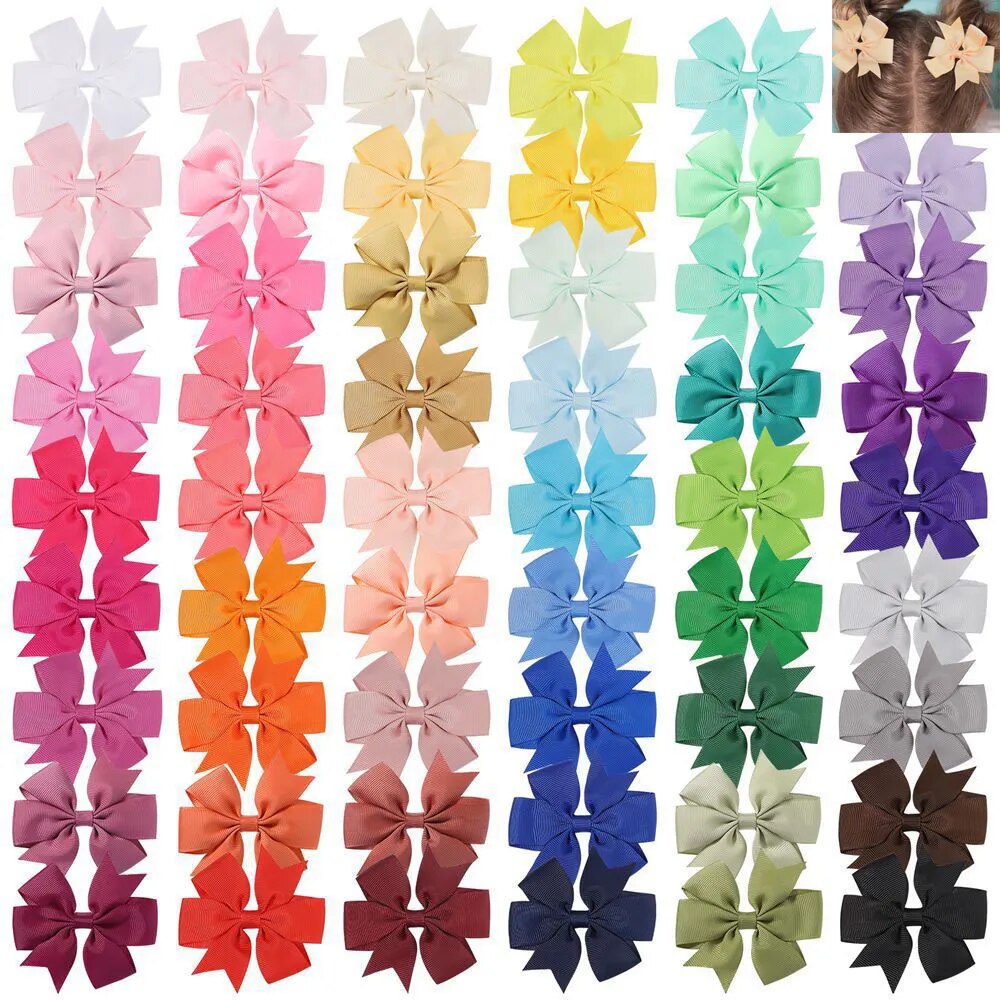 10pcs/lot Solid Color Baby Girls Hair Bows Clips 3.2" Grosgrain Ribbon Bowknot Children Hairpins Kids Women Head Accessorie