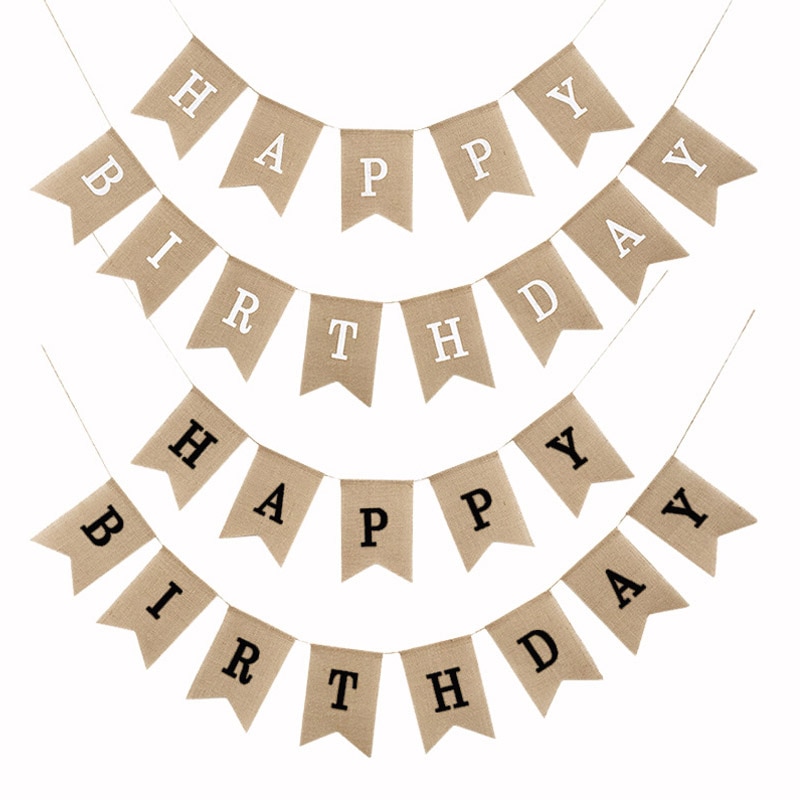 Brown Linen Garland Banners Flags Happy Birthday Banners Boys Girl Baby Shower Birthday Party Supplies Decor Photo Props