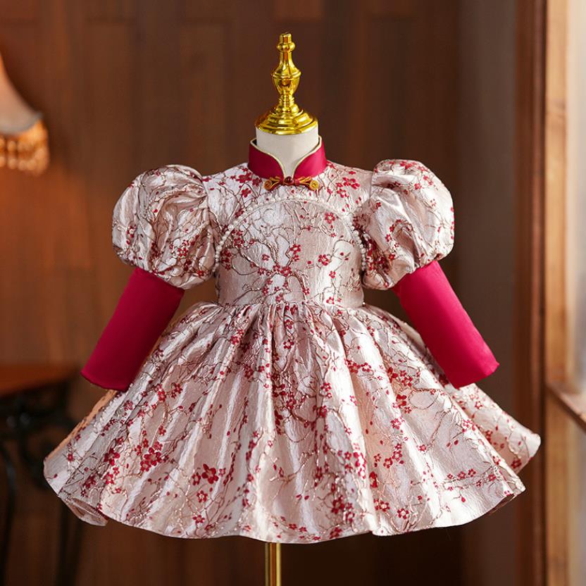 Children's Princess Evening Gown Bead Design Wedding Birthday Baptism Eid Party Dress Girls' Christmas Clothing A2279