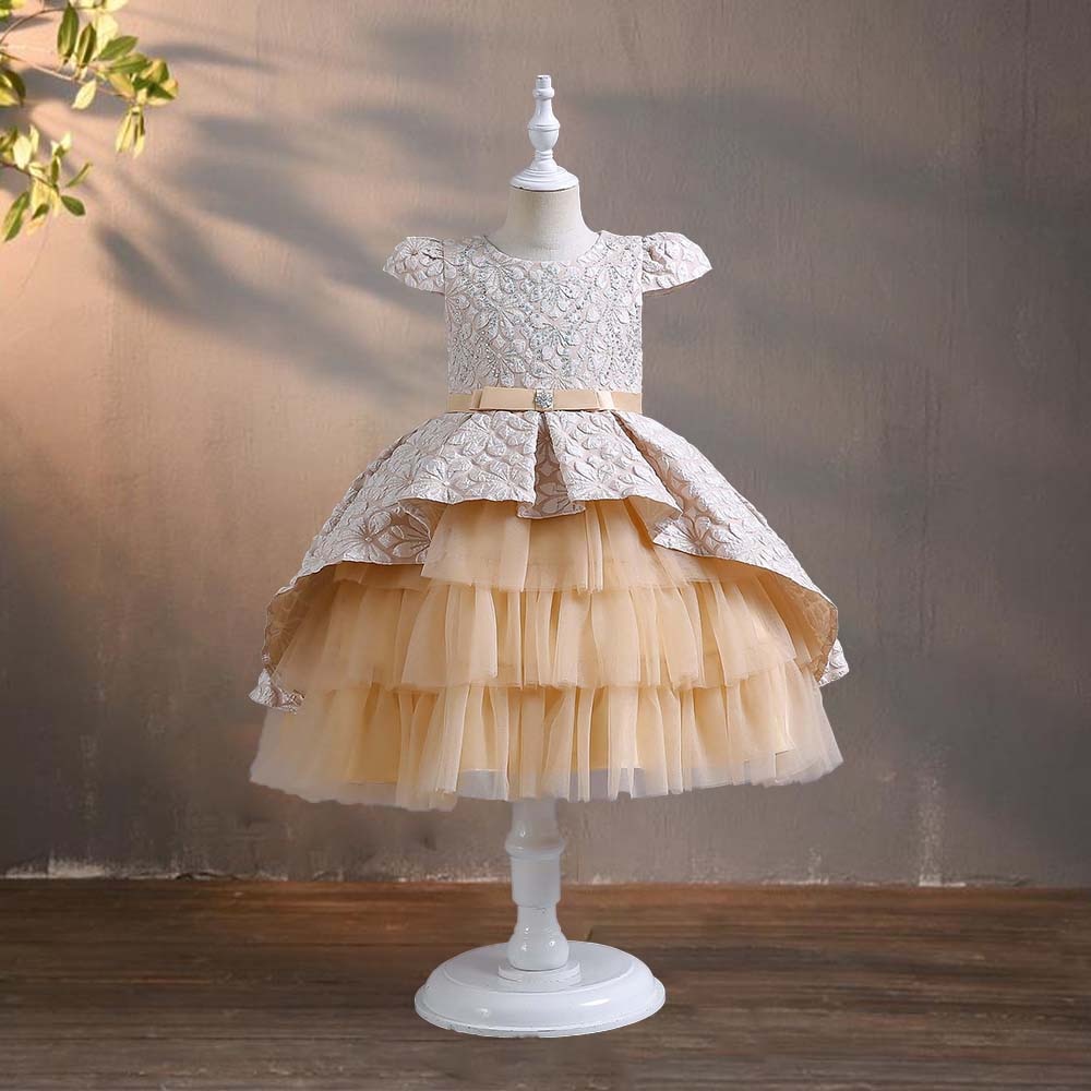 2022 Summer Layered Tutu Dress Girl Costume Kids Frock For Children's Vestidos Evening Party Wedding Princess Ball Gown